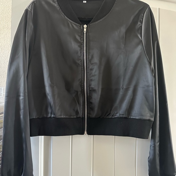 SHEIN Black Satin Bomber Jacket - Picture 1 of 2